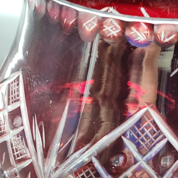 Vintage Bohemian Czech Ruby Red Cut to Clear Glass Canister Jar with Lid 9" tall - Picture 8 of 11